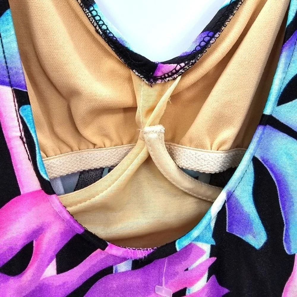 Slimsuit Purple Tropical One Piece Vacation Beach Resort Goth Swimsuit Medium 10